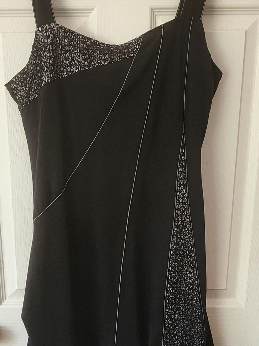 Black Asymmetrical Sleeveless Dress with Contrast Insets + Sheer Black Under Hem